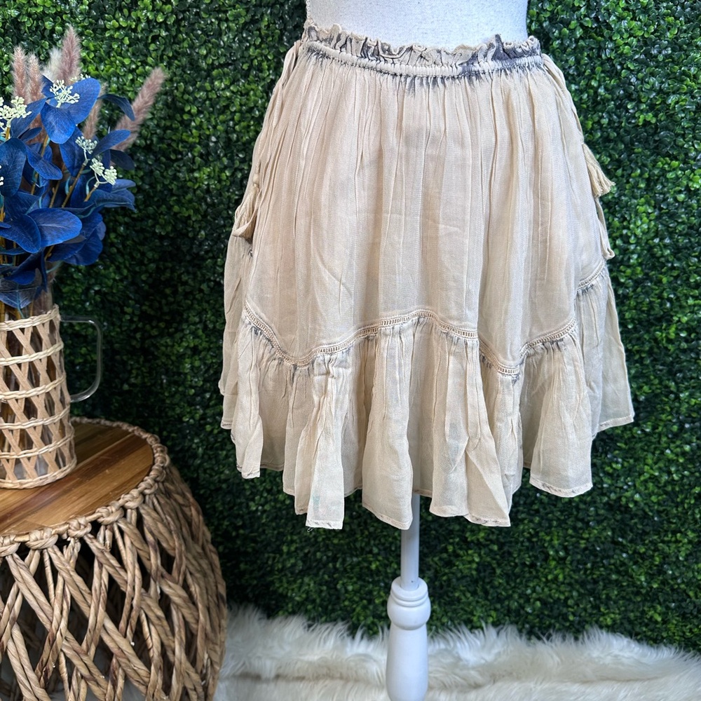 NWT RAGA beige Mini Skirt‎ with Ruffled Tiers